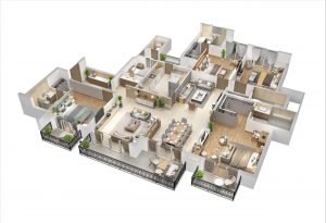 ATS Kingston Heath 4 BHK apartment 3D layout view | Luxury flats Noida