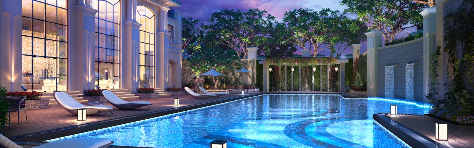 The swimming pool is a very particular delight with languorous deck chairs that invite you to stretch out most lazily